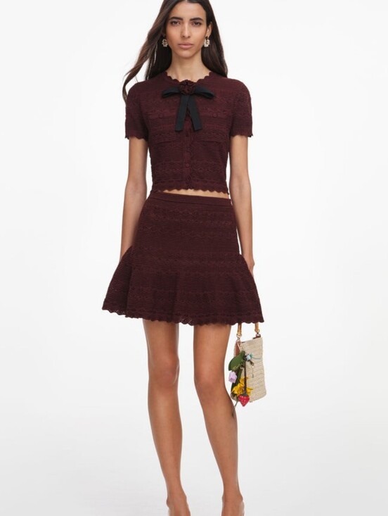 Self-Portrait Dresses & Skirts - Self Portrait Brown Pointelle Knit Top With Matching Mini Skirt Set